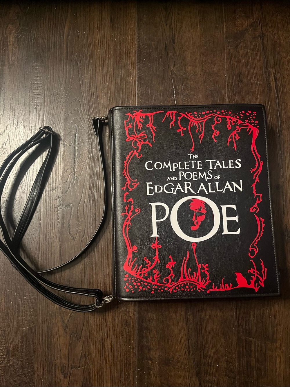 Handcrafted Edgar Allan Poe Book-Style Crossbody Bag in Black and Red